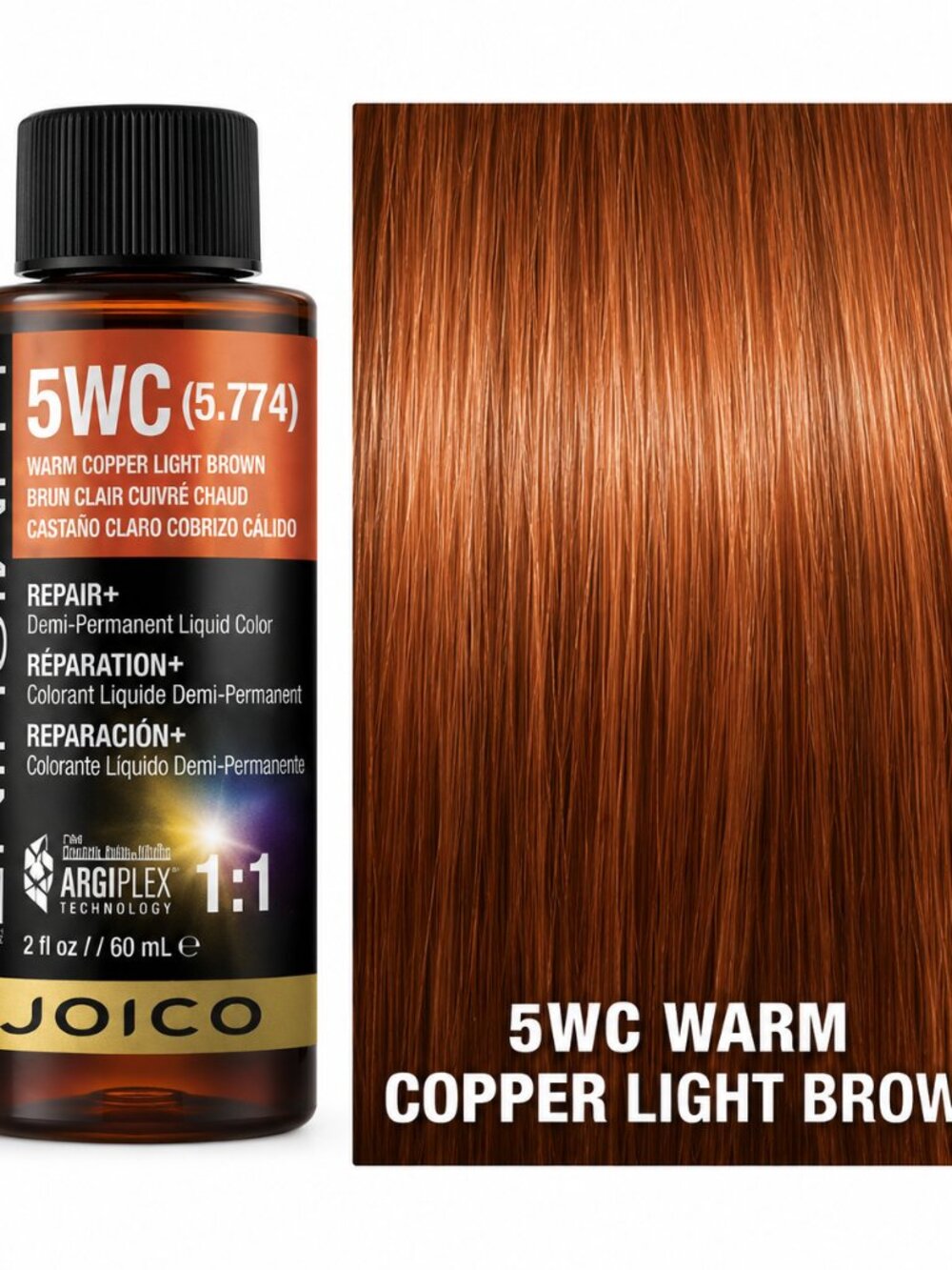 Joico LumiShine Demi-Permanent Liquid Color 5WC Warm Copper Light Brown – 2 oz